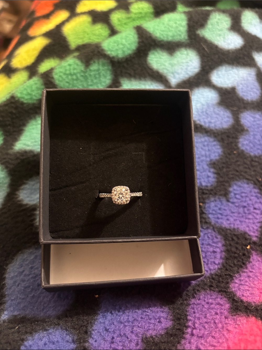 Dazzling Cushion Halo Moissanite Diamond Ring